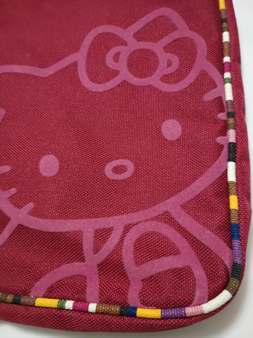 Hello Kitty Burgundy Red Zip Pouch with Multicolor Trim